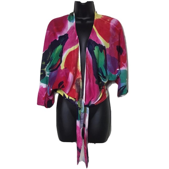 One 7 Six Tie Waist Floral Open Cardigan Rayon Corton Sweater Size Medium - Picture 1 of 4